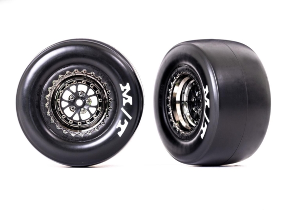 Traxxas - Tires & wheels Weld black chrome wheels Drag Slicks (rear) (TRX-9476X)