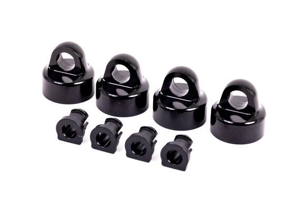 Traxxas - Shock caps, aluminum (black-anodized), GTX shocks (4)/ spacers (4) (for Sledge) (TRX-9664A)