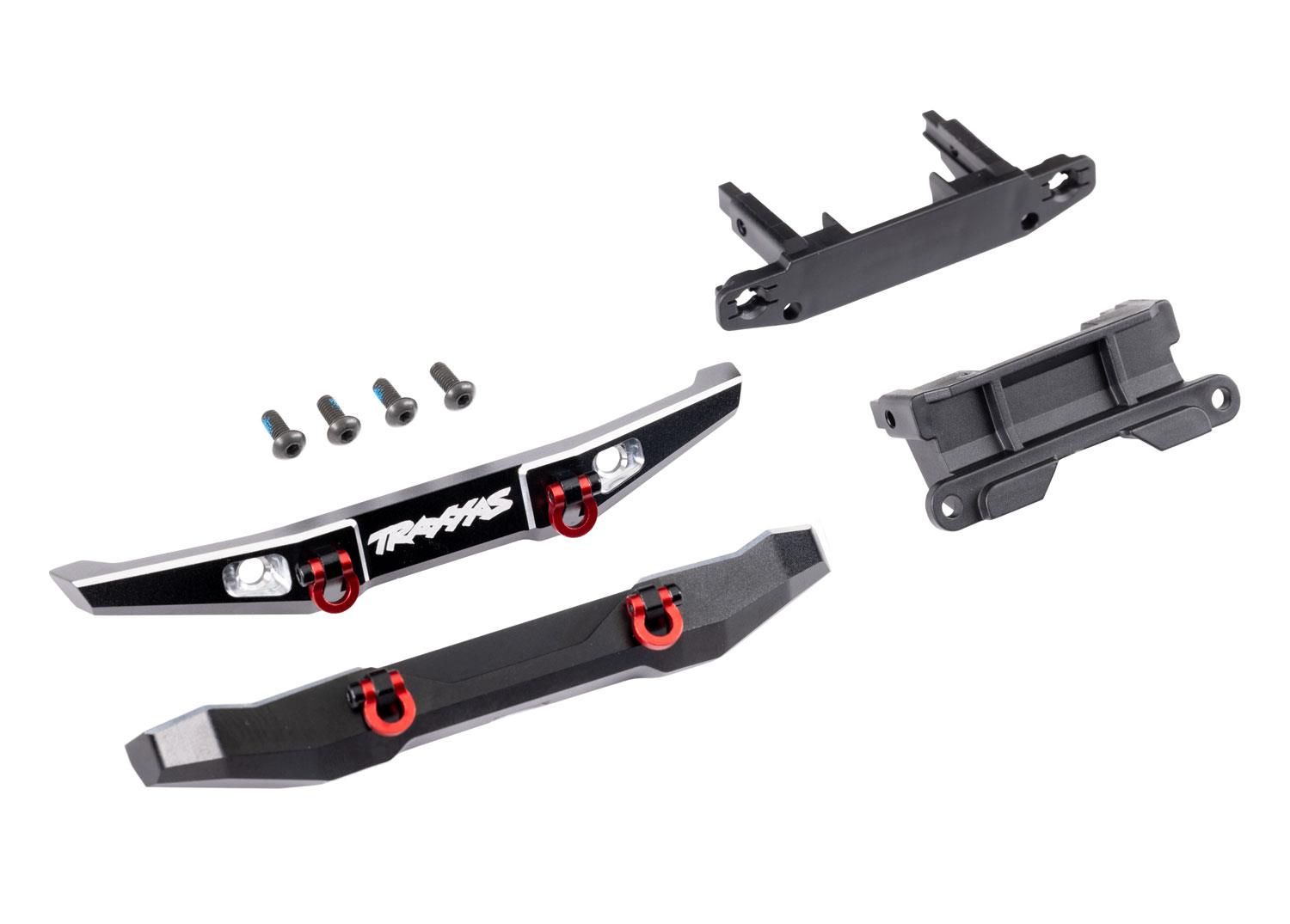 Traxxas - Bumper, front (1), rear (1), 6061-T6 aluminum (black-anodized) / bumper mounts / 2.5x6mm BCS (TRX-9735X)
