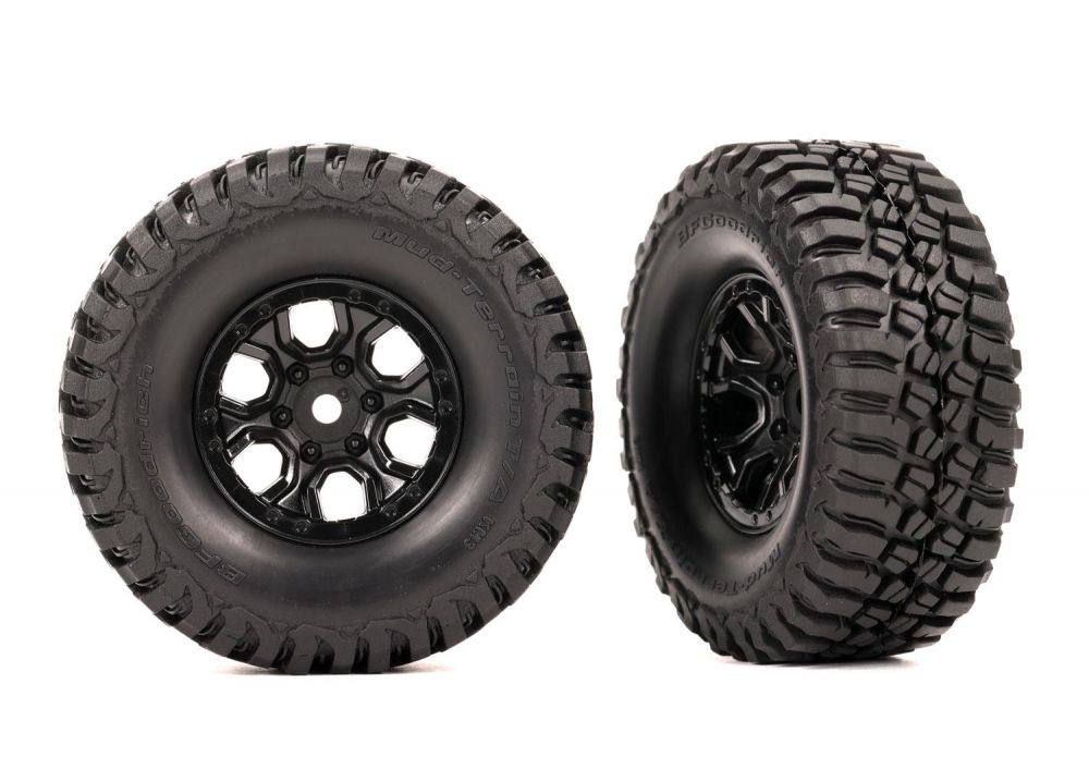 Traxxas - Tires & wheels, assembled (black 1.0 wheels, BFGoodrich Mud-Terrain T/A KM3 2.2x1.0 tires) (2) (TRX-9774)